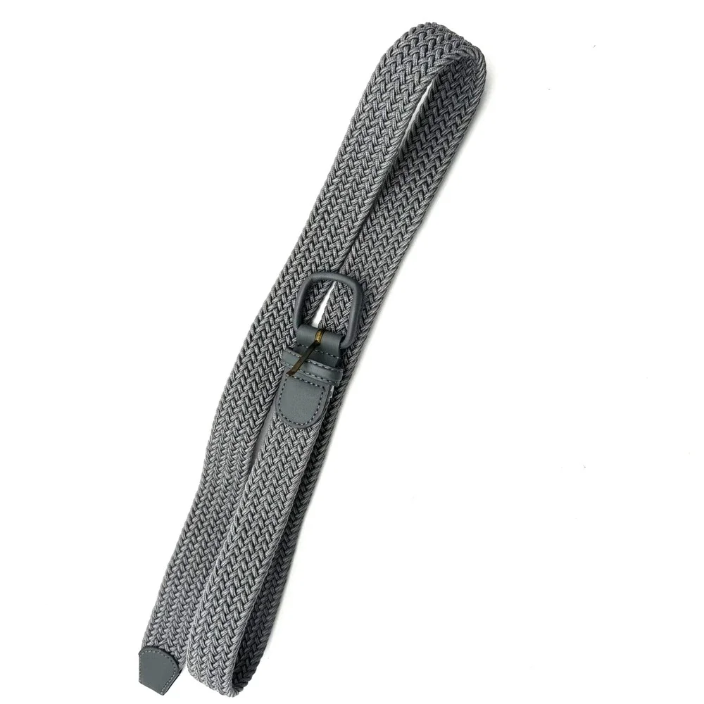 Men's XL Gray Braided Woven Stretch Golf‎ Belt Leather End Pieces Casual Preppy